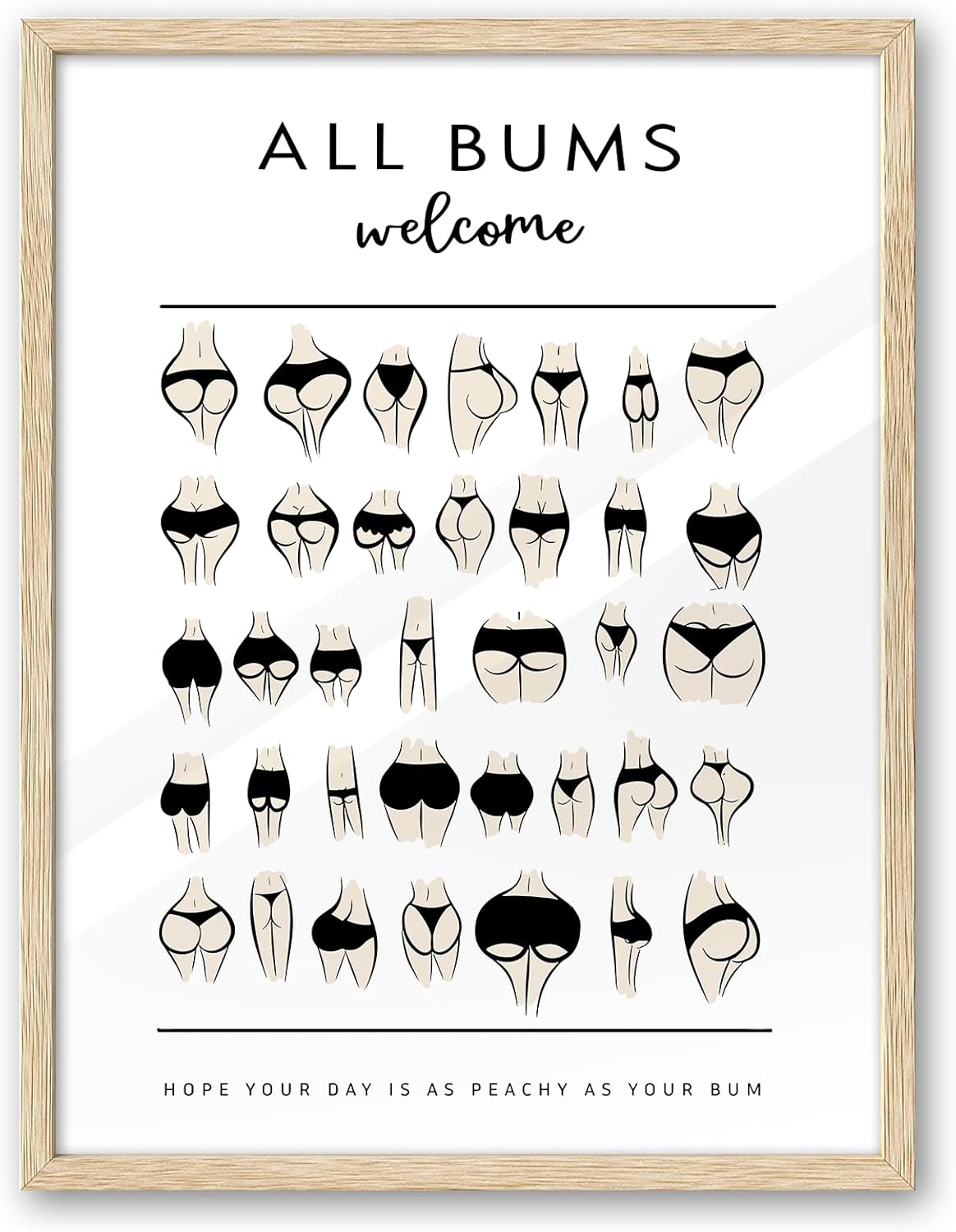 iHery Natural OAK Walnut Color Wood Nice Bum Framed Wall Art, 12x16in All Bums Are Welcome Nice Butt Bathroom Wall Art, Canvas Funny Bathroom Sign Wall Decor For Toilet Set of 1 Gift