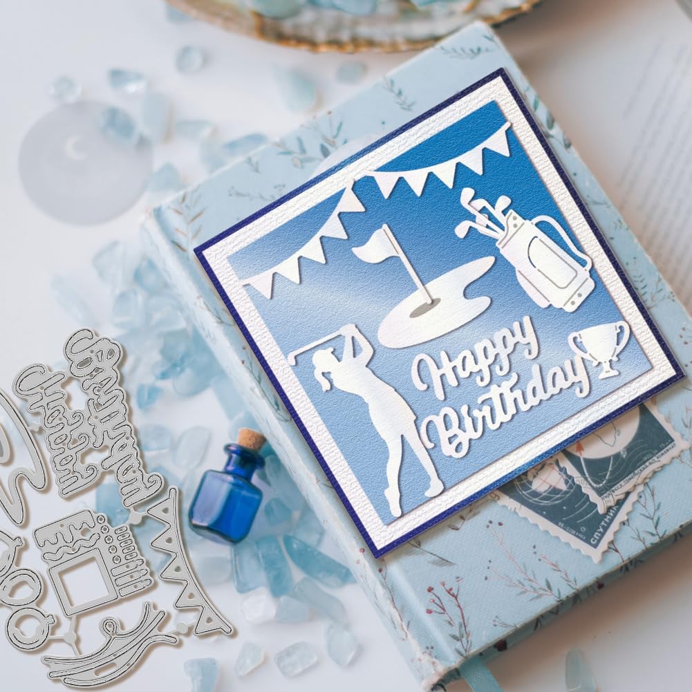 GLOBLELAND Birthday Golf Cutting Dies for Card Making Happy Birthday Cut Die for DIY Scrapbooking Journal Embossing Paper Craft Decor