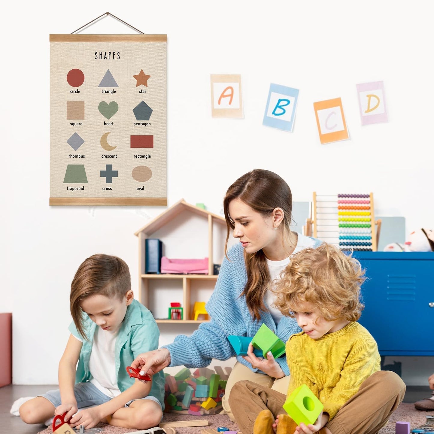 ZTGDA Shapes Educational Wall Art, Toddler Learning Posters, Shapes Learning Poster Hanger Frame Wall Decor for Classroom Nursery Kids Room Playroom Preschool Decor (12x16inch)
