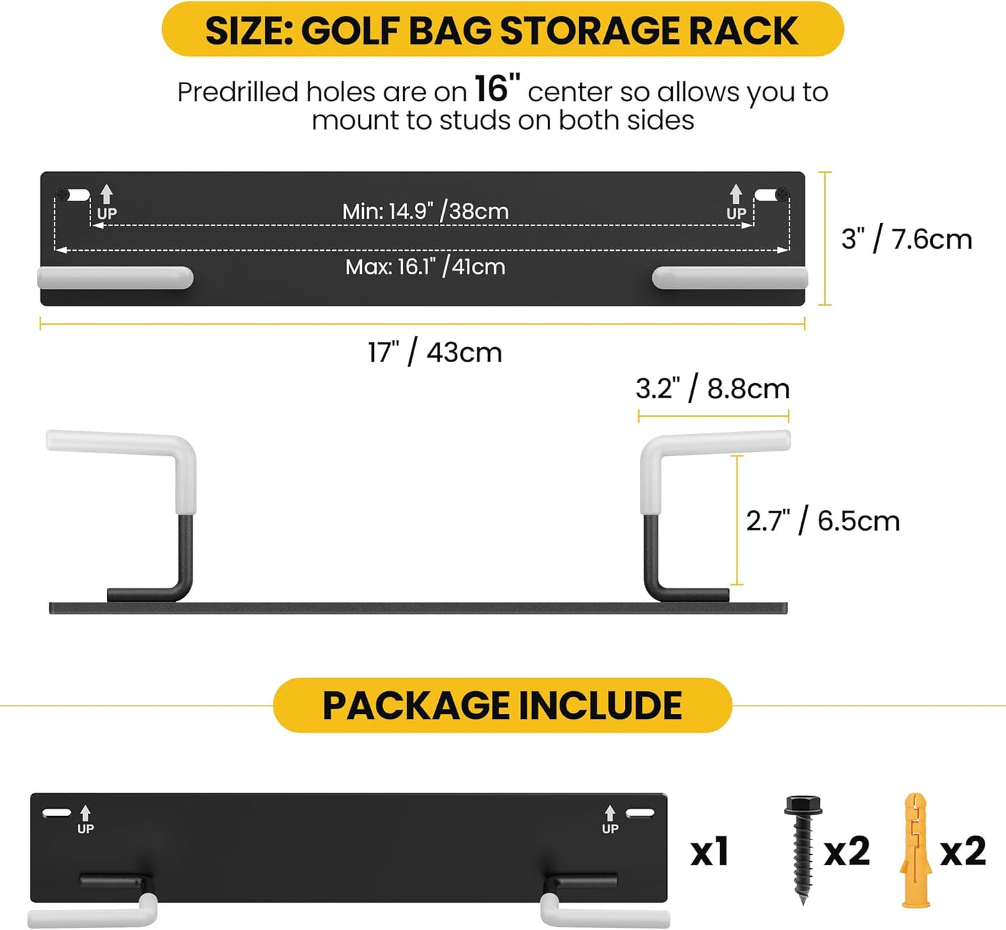 Wall Mounted Golf Bag Storage Rack,Golf Bag Storage Rack for Garage,Golf Bag Organizer for Garage,Golf Bag Hangers/Holder/Hook for Garage,Golf Storage System & Accessories