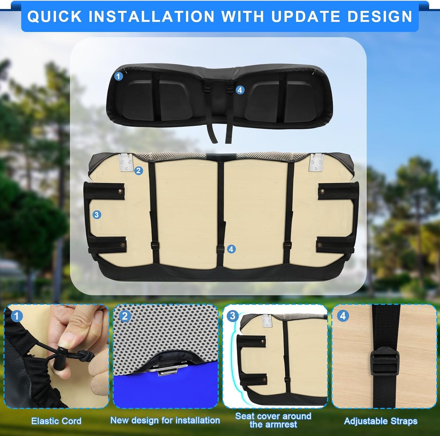 Golf Cart Seat Covers For Club Car DS Seat Cover OEM Front,Breathable Fabric and Leather Front Seat Cover Like Gloves,Full Wrap-Around Design of Club Car DS (2000 to Up) Golf Cart Front Seat Cover