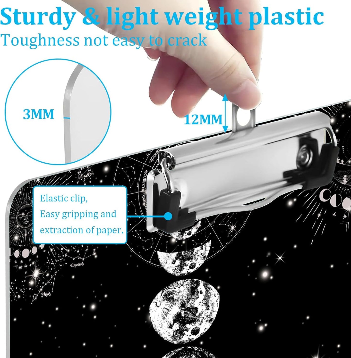 Vintage Mushroom and Moon Phase Clipboard A4 Letter Size Plastic Decorative Clipboards for Teacher,Nurse Doctor Student and Kid Cute Design for Standard Size 12.5 x 8.7