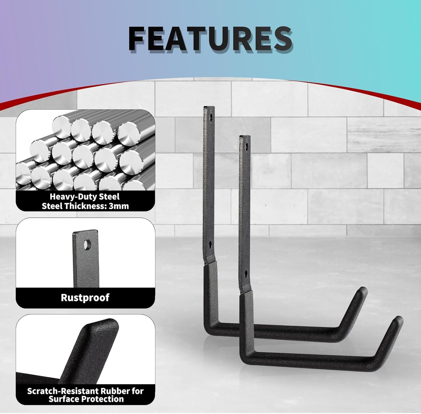 Heavy Duty Steel Garage Hooks, Garage Storage Utility Hooks, Garden Tool Organizer, Steel Wall Mount Hooks, (6, Large)