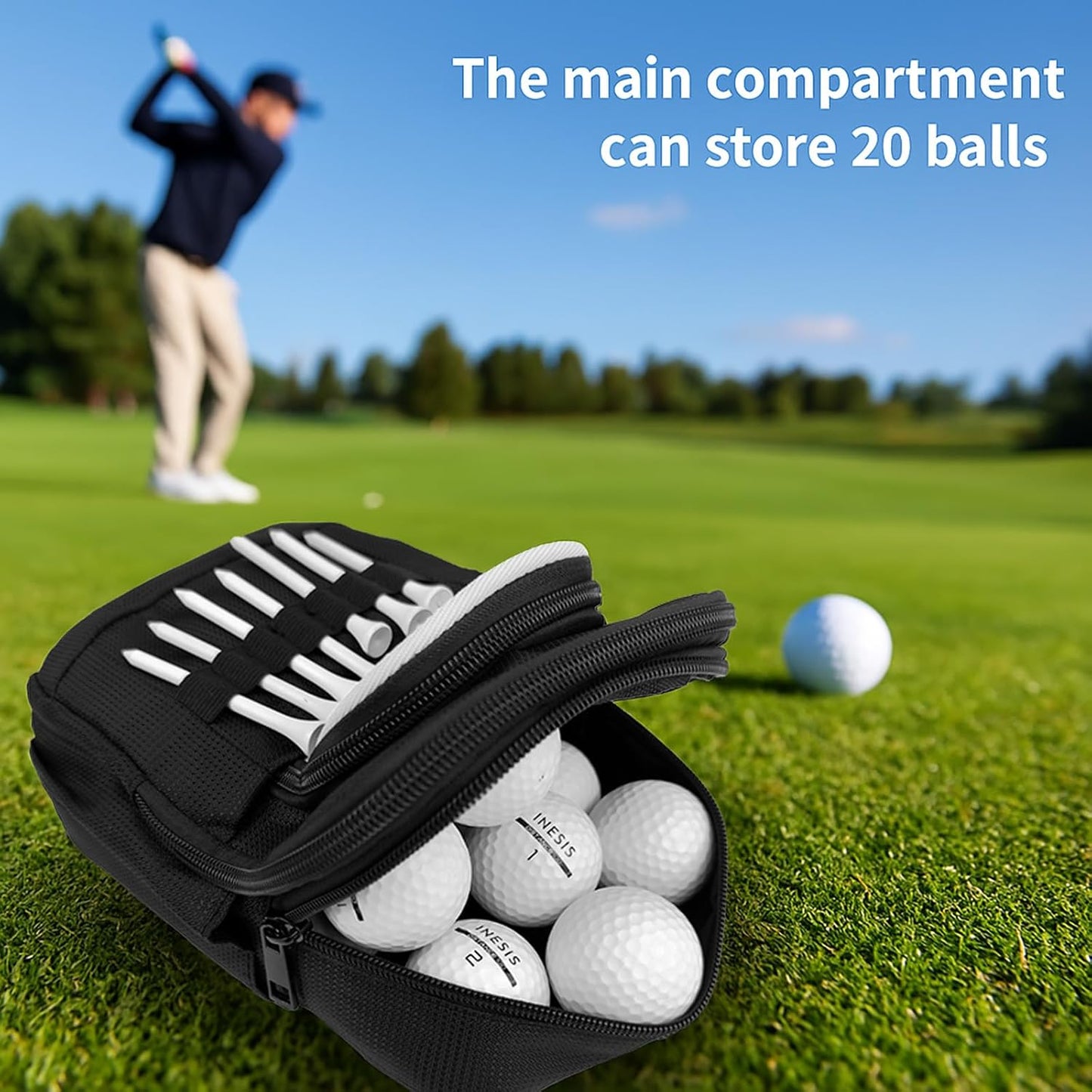 Tactical Golf Valuables Pouch with Clip-On Carabiner – Water-Resistant Golf Tee Bag Pouch for Belt, Cart or Backpack – Compact Golf Accessory Bag for Balls, Tees, Gloves & EDC Gear Black/White