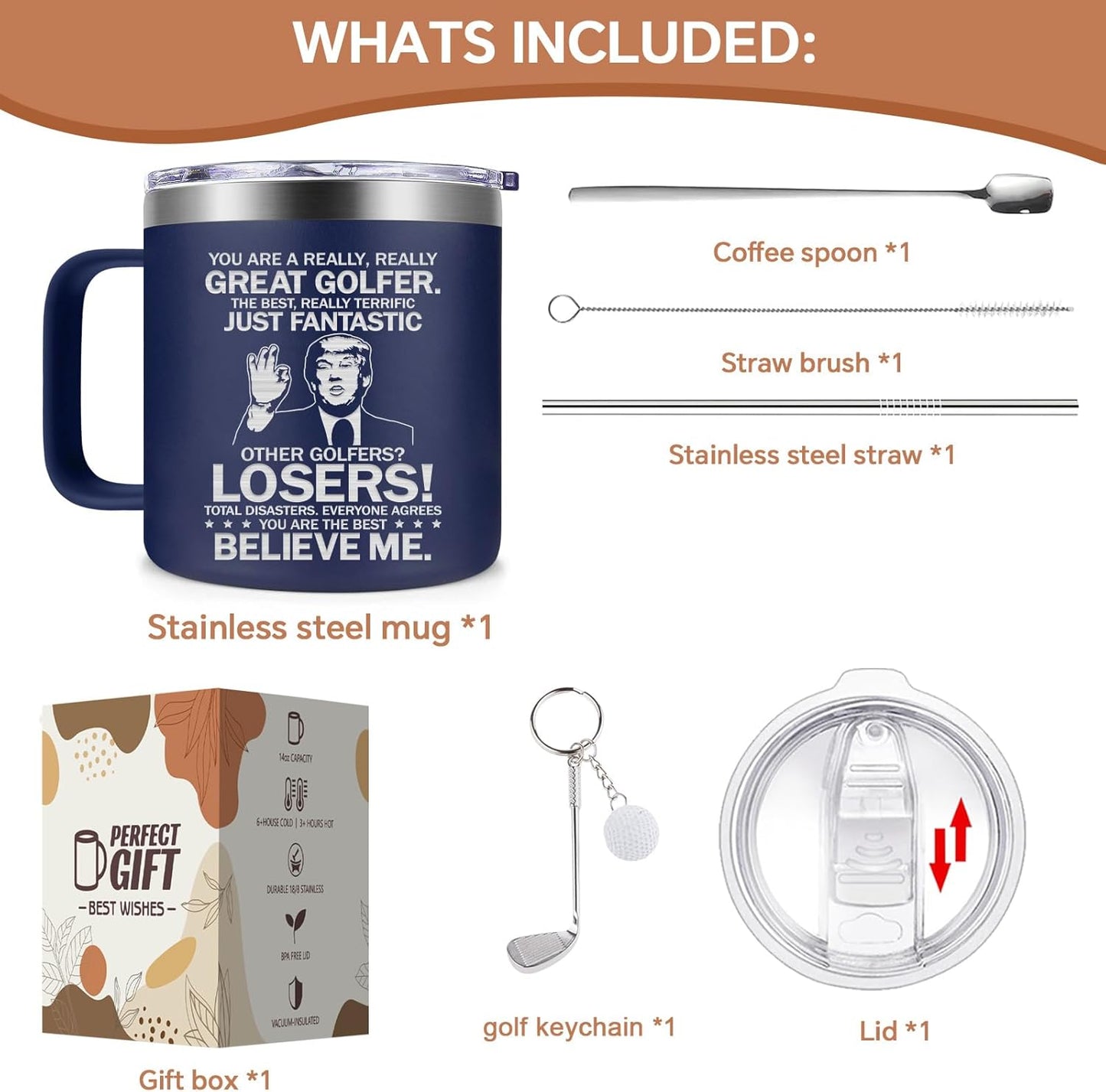 Fufendio Golf Gifts for Men - Best Golf Gift 14oz - Fathers Day Golfs Gifts for Dad Grandpa Brother Men Golfers Him - Christmas Gift