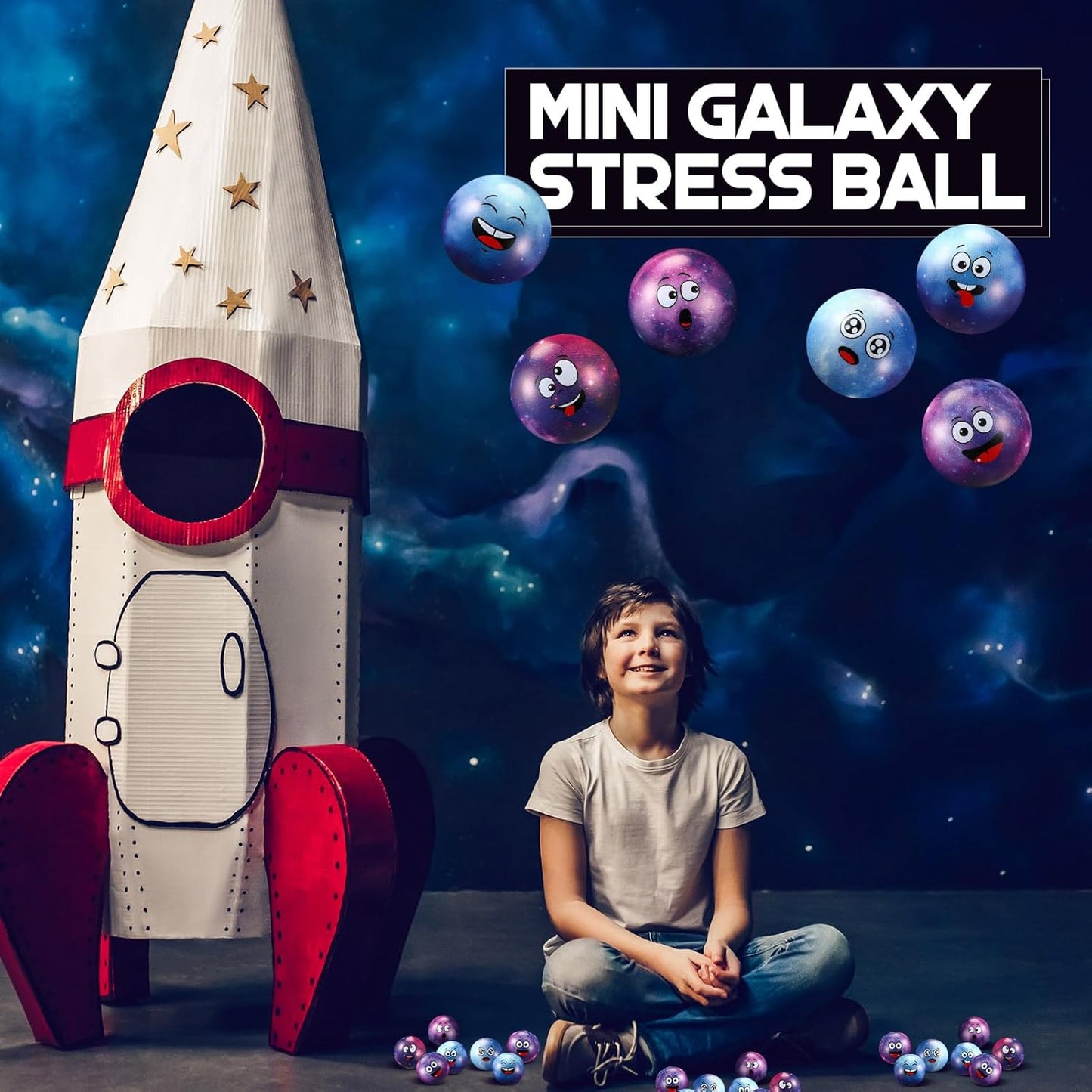 12 Pcs Mini Face Stress Balls for Boys Girls Sport Funny Face Squeeze Foam Balls for Stress and Anxiety Relief for Party Favors Birthday Gift Decoration(Galaxy,1.97")