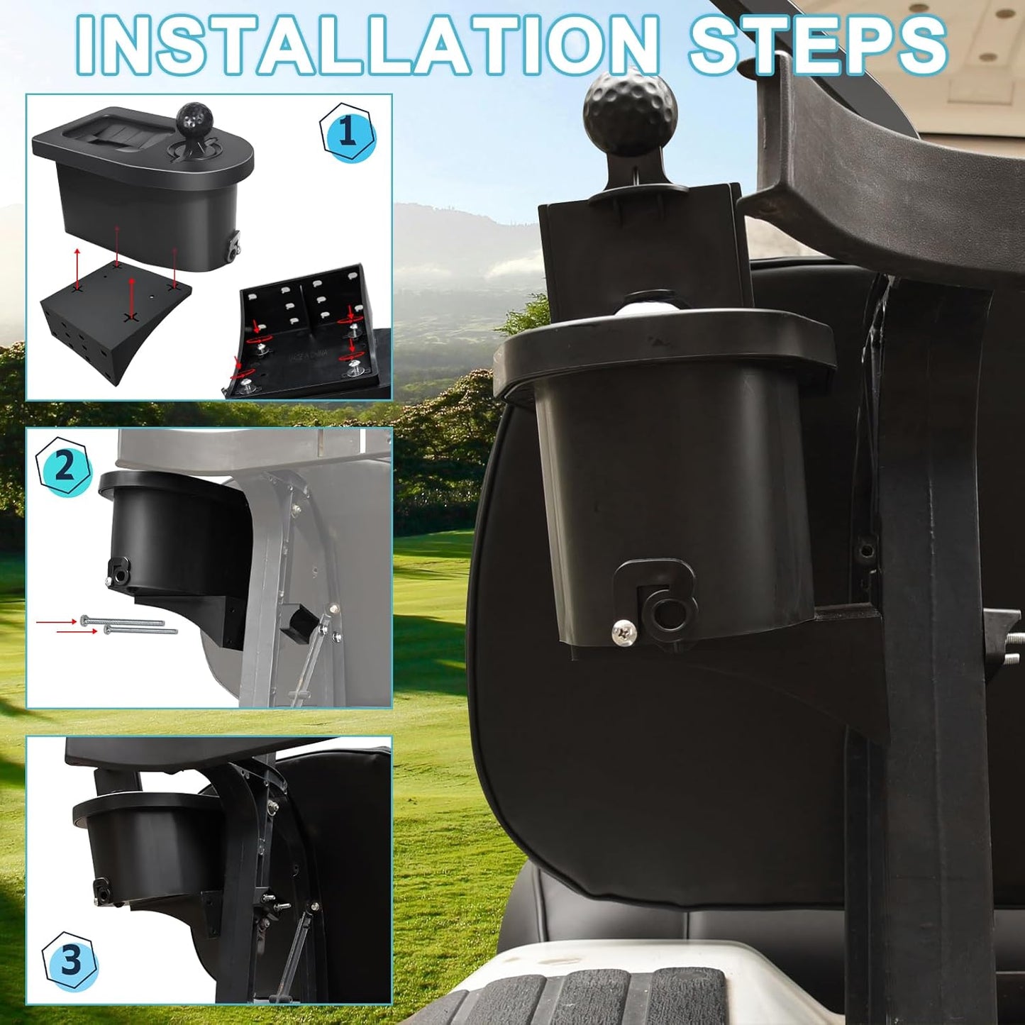 Golf Cart Ball Washer and Club Cleaner Kit, Golf Ball Cleaner and Club Head Washer with Golf Towel, Universal Golf Ball Washer Cleaner for EZGO, Club Car, Yamaha, Advanced EV, Star EV