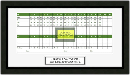 Custom Size Golf Scorecard Frame; Black Wood Frame 416, You choose Scorecard Size and Mat Color; scorecard and verbiage not included (Scorecard Size 5x12, Mat Color White)