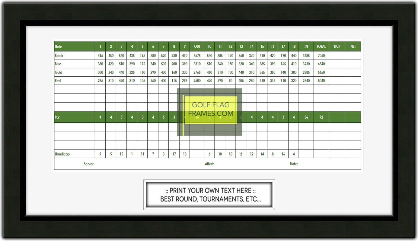 Custom Size Golf Scorecard Frame; Black Wood Frame, Scorecard Size 4.5x12, Mat Color White