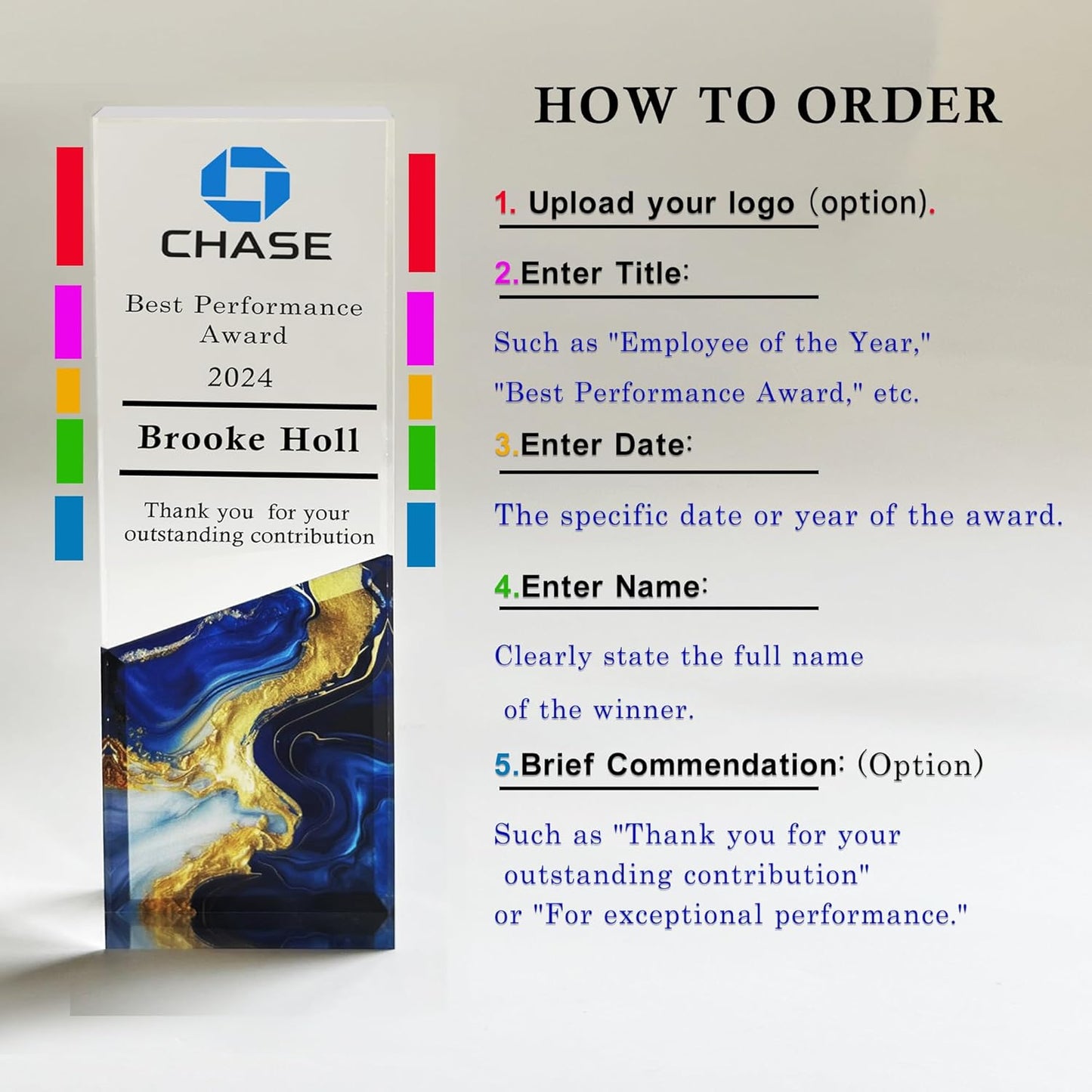 Tina&Co Customizable Acrylic Trophy Award for Activities Personalized Trophy Plaque with Logo Ideal for Employee Appreciation Gifts Awards and Trophies - 8"x 2.5"x0.8“