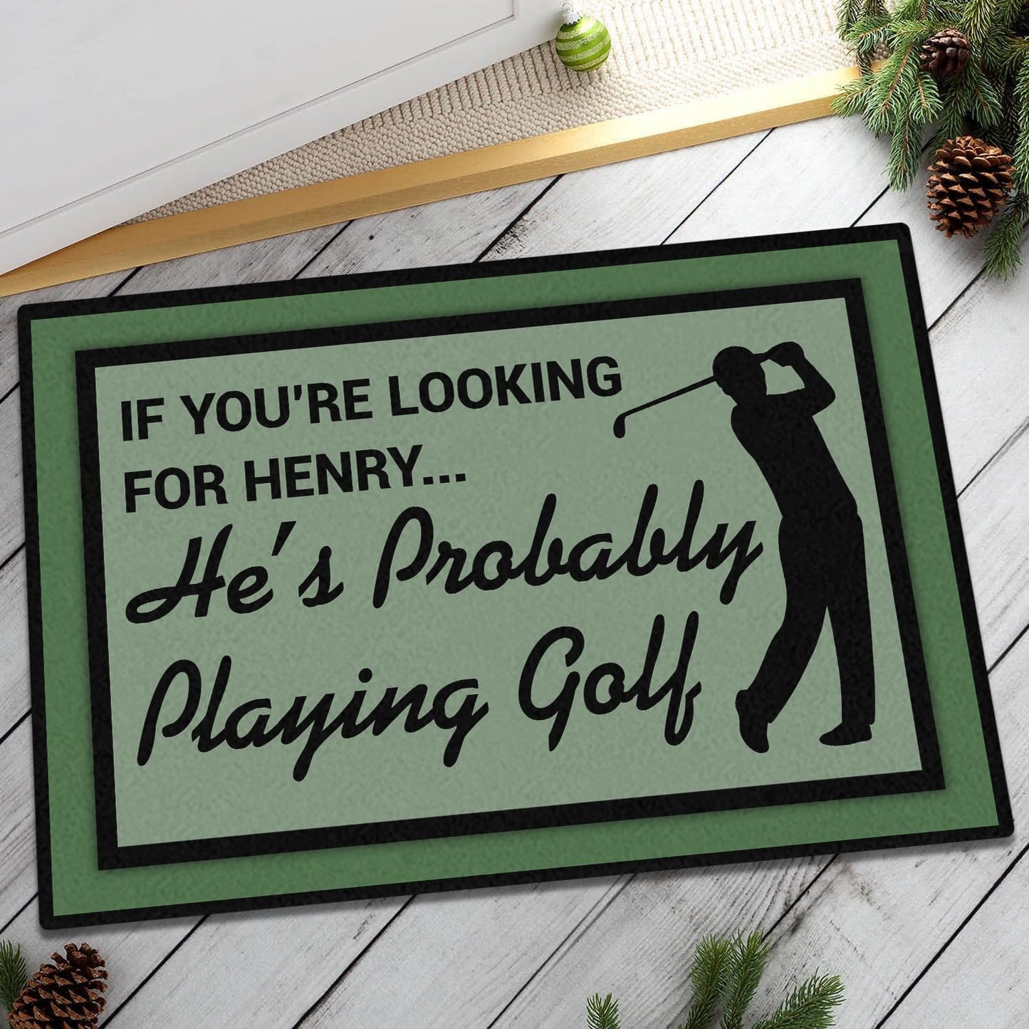 Personalized Funny Golf Non-Slip Doormat with Custom Name – Entry Rug Featuring Golf Silhouette and Humor Message for Porch, Garage, Clubhouse, or Front Door Outdoor Entrance Décor