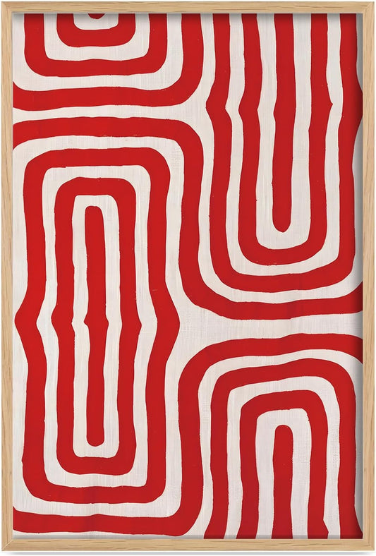 LXLSTORE Red Geometric Wall Art Abstract Print Vintage Wall Art Red Minimalist Paintings Mid Century Modern Art 16x24inch Unframed for Living Room Kitchen Bedroom Home Deco