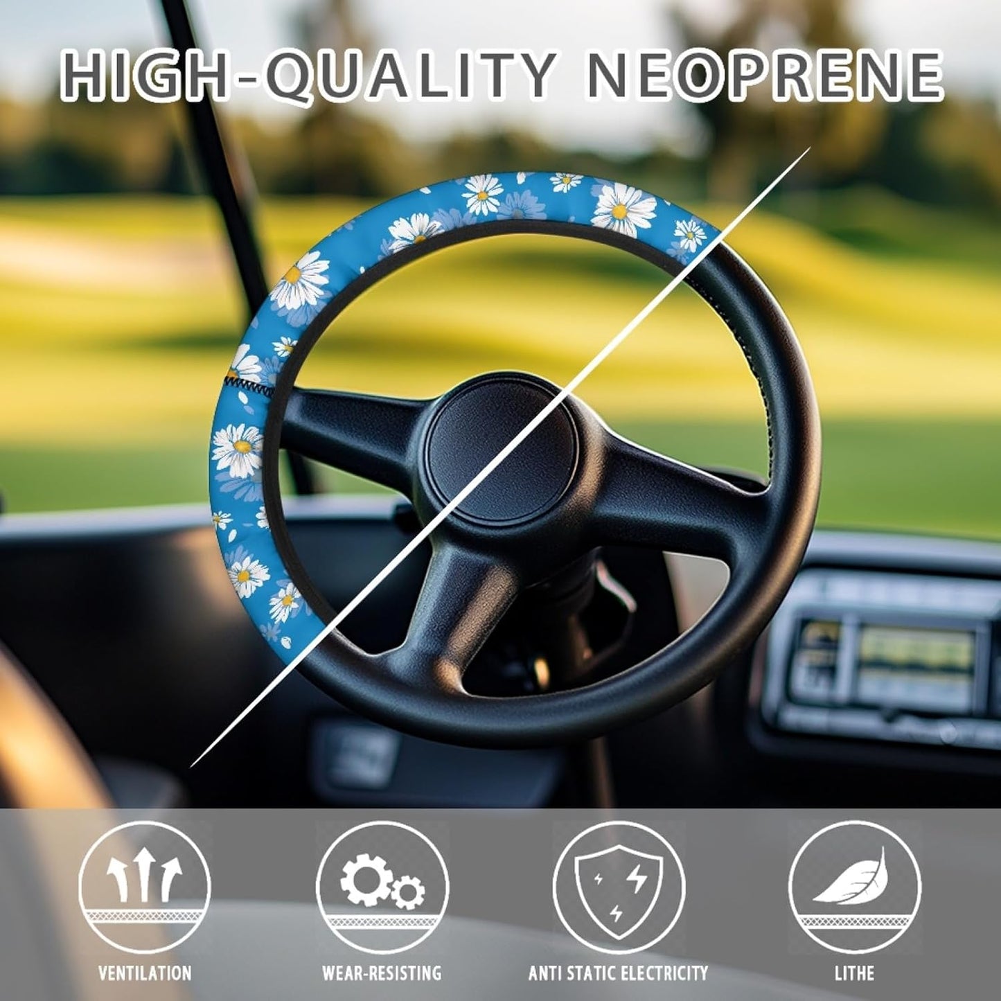 Daisy Golf Cart Steering Wheel Covers Blue Golf Cart Steering Wheel Cover Soft Boat Steering Wheel Cover Keep Cool in The Heat