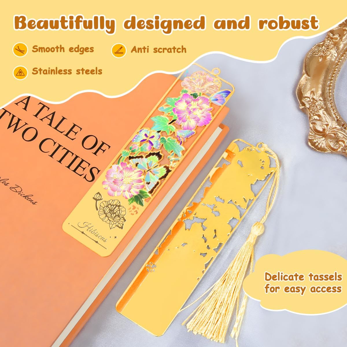 3pcs Metal Flower Bookmarks with Tassel for Reading Women, Pretty Cute Book Markers for Women, Kids, Book Lovers, Reading Accessories Gifts for Book Lovers (Style 1)