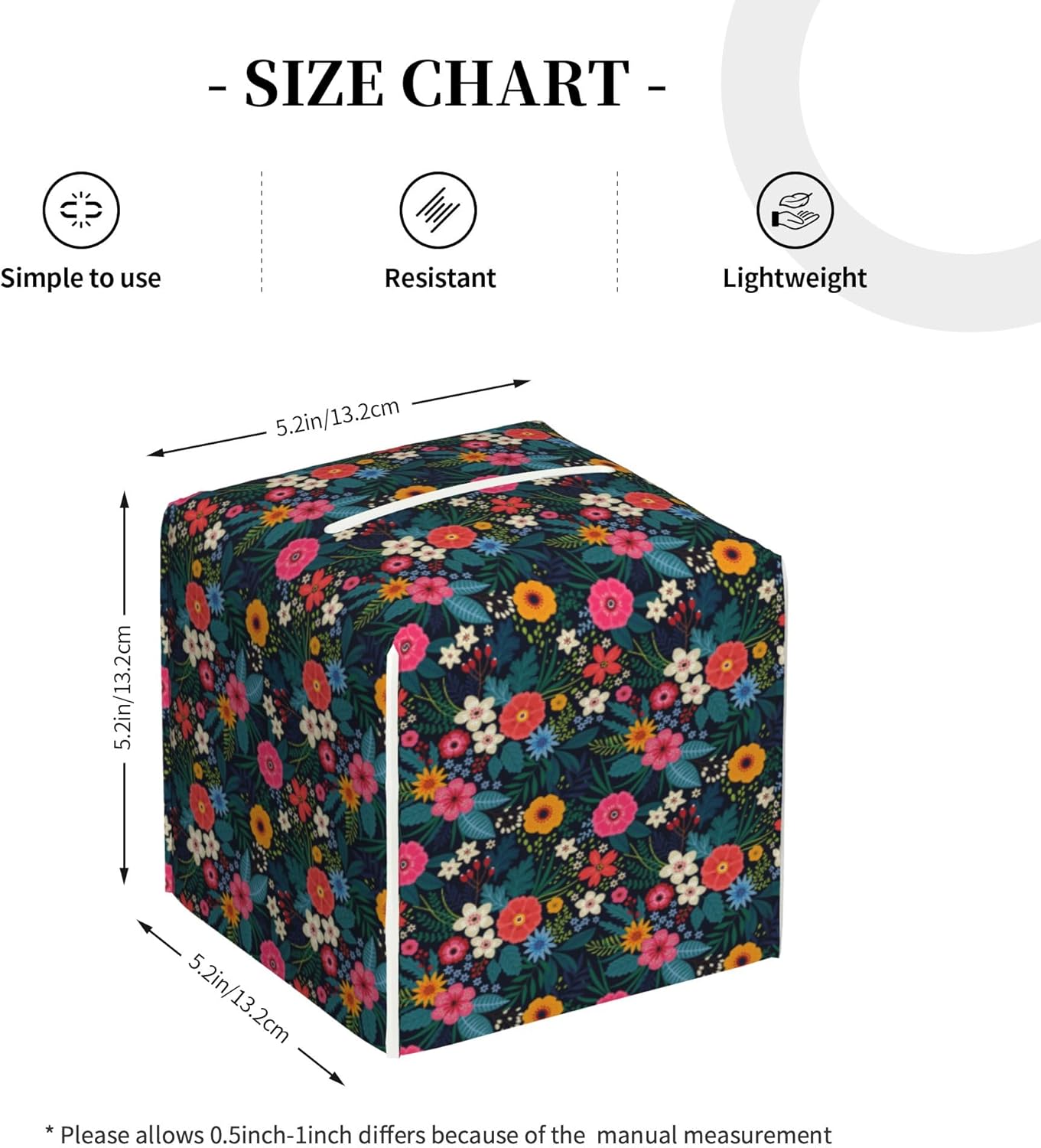 Colorful Flowers and Leaves Tissue Box Cover Leather Tissue Box Holder Square Facial Paper Organizer Dispenser for Bathroom Kitchen Bedroom Vanity Countertop Night Stands