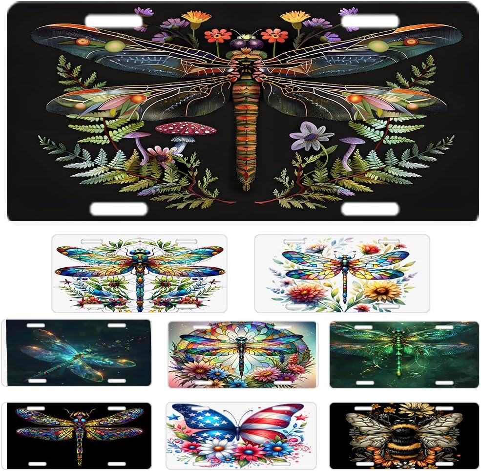 Custom License Plate Personalized Dragonfly Animal Funny Aluminum Front License Plates Decorative Rust-Free Metal Car Plate Covers for Women Men Car Tag Accessories fit Truck SUV Rv 12 X 6 in