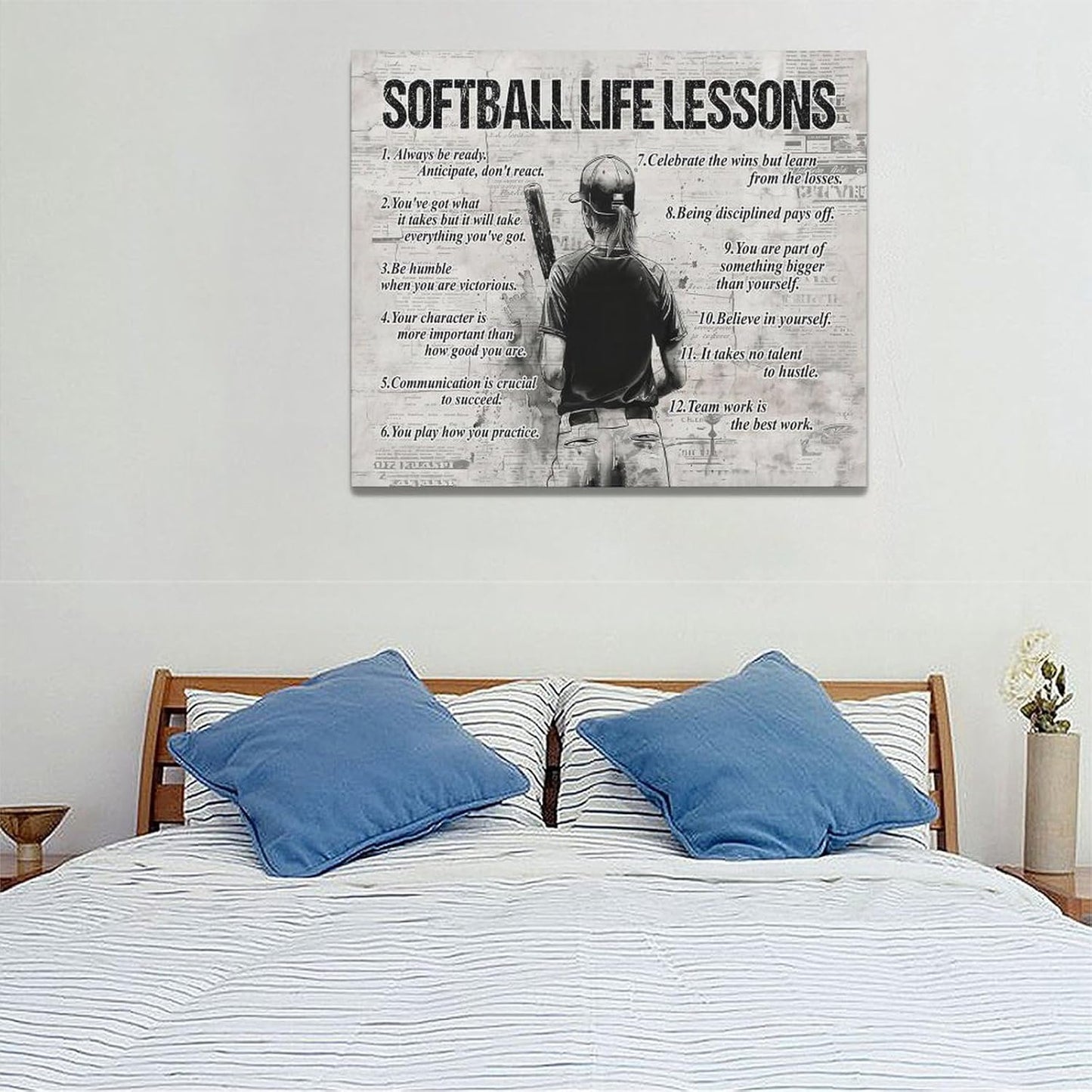 Softball Sports Wall Art Softball Life Lessons Wall Decor Softball Sign Retro Poster Boy Girls Men Room Motivational Decorations Canvas Print Painting Artwork for Bedroom Bathroom Living Room 24"x20"
