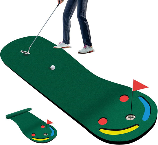 Goplus Putting Green - 9.8 FT x 3 FT Golf Practice Mat with 3 Putting Cups & Flag, Indoor/Outdoor Portable Training Mat