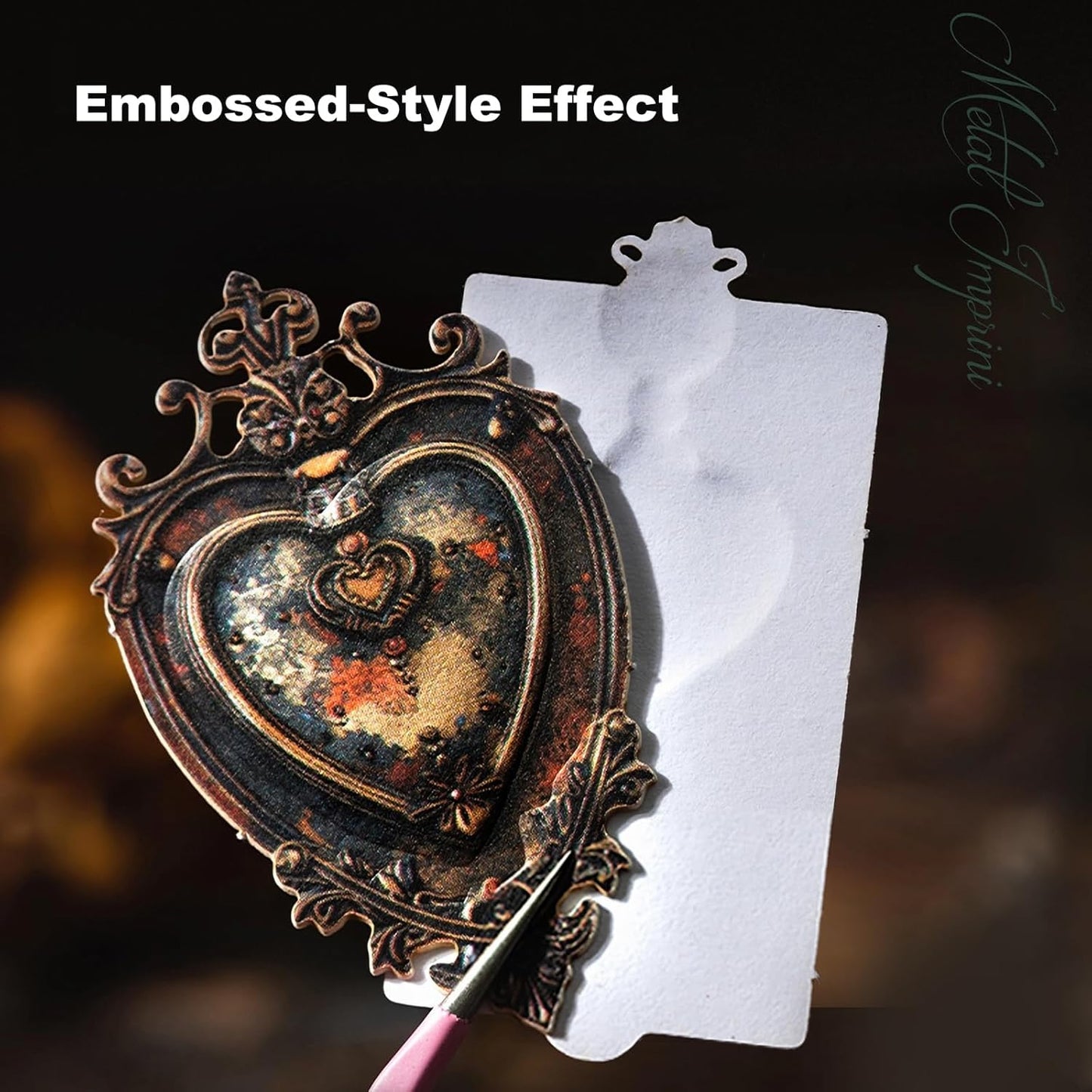 Metal Imprint Stickers Set – 120PCS Vintage Faux Embossed Label Stickers Featuring Writable Self-Adhesive Tags for Scrapbook Junk Journal DIY Crafts