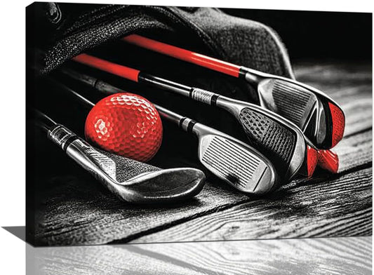 Golf Wall Art, Golf Ball Pictures Wall Decor Black and White Canvas Prints Framed Artwork Paintings Poster Home Office Decorations For Bathroom Bedroom Living Room 24l X 16w