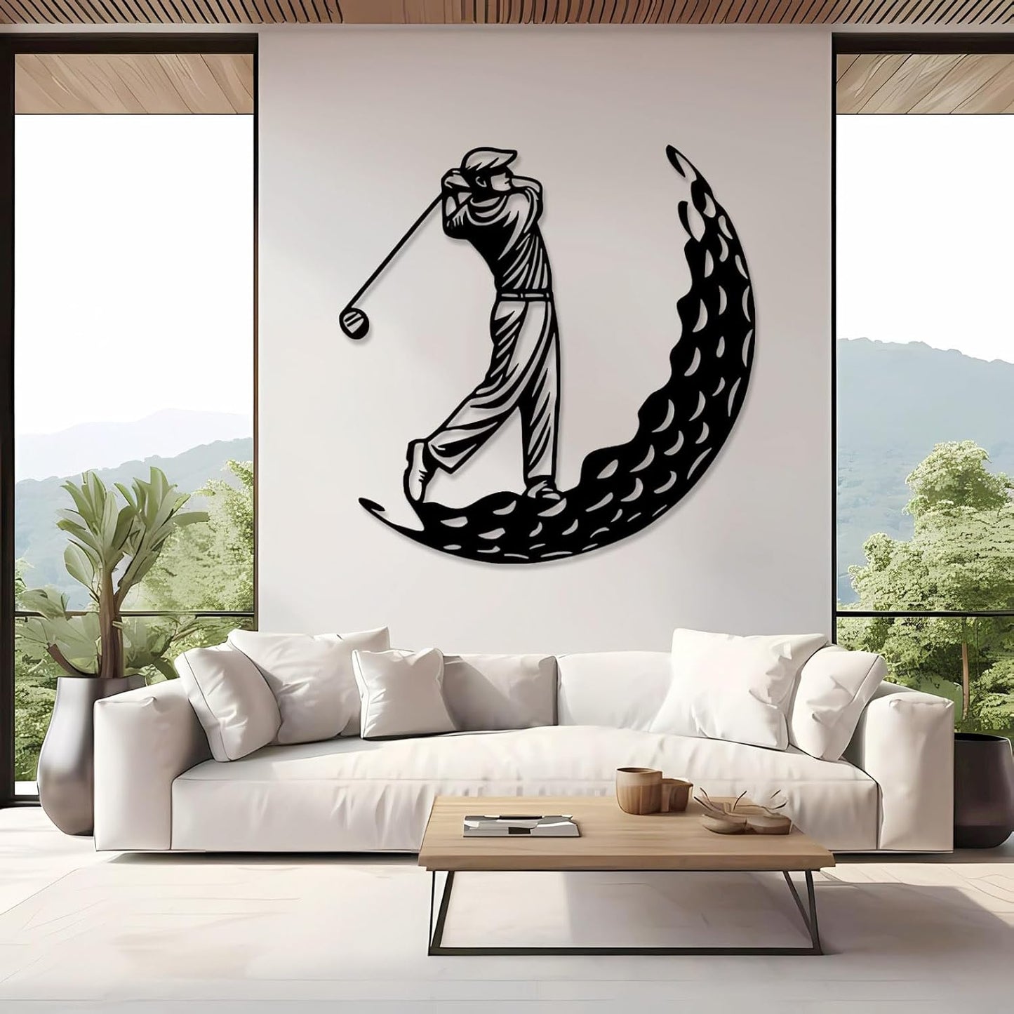 Golf Metal Wall Art, Golfer Metal Wall Decor, Golf Ball Wall Decor, Sports Wall Art, Sports Theme Wall Decor, Gift for Golf Player, Gift For Father, Home Office Wall Art, Man Cave (Black, 39"x39"|100x100cm)
