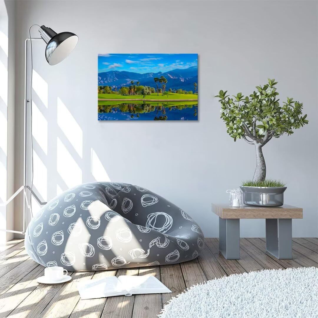 Sonoran Desert of southern California Golf Course Canvas Wall Art for Living Room Bedroom Bathroom Home Decorations Golf Course Picture Poster Framed Artwork Ready to Hang(18''H x 24''W)