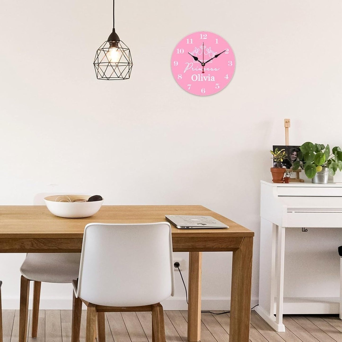 Pink Crown Personalized Girls Name Wall Clocks for Walls,Decorative Kids Wall Clocks Battery Operated 10 inch,Girls Room Decor Wood Wall Clock for Nursery Kids Bedrooms Boys Girls ,Custom Kids Gifts