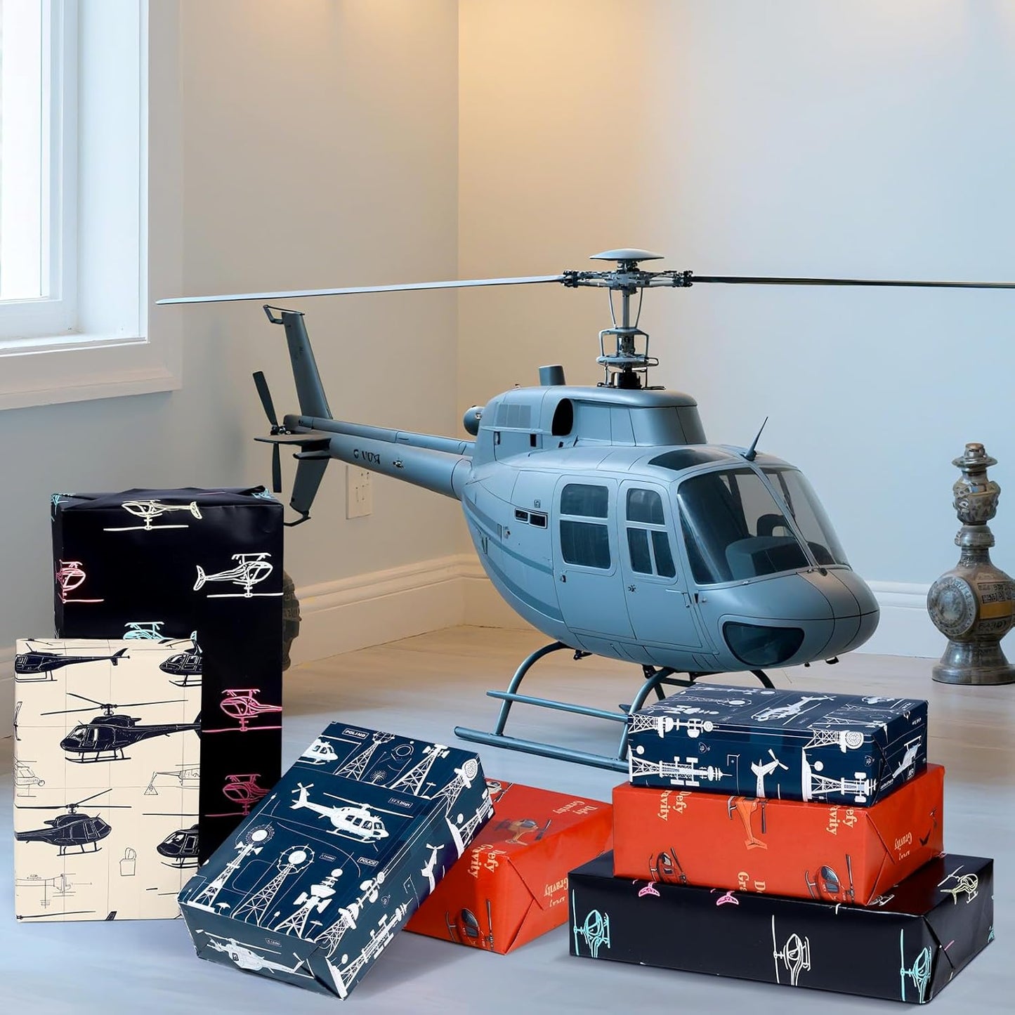 Helicopter Wrapping Paper 12 Sheets Helicopter Themed Designs Birthday Wrapping Paper Boy Gift Wrap for Holiday,Party,20"×28"