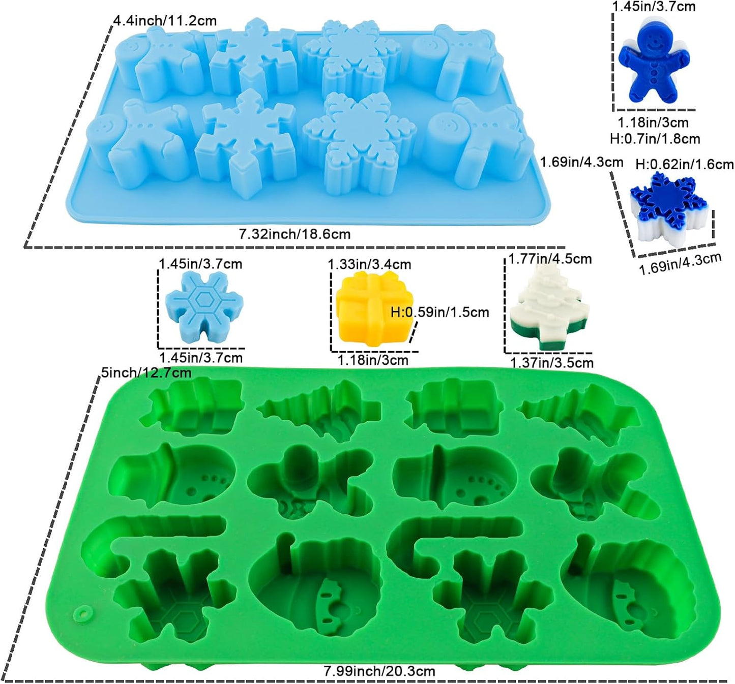 Christmas Silicone Molds Christmas Chocolate Molds Candy Molds for Baking Sweet Treats,Cake Xmas Gift Handmade Soap Candles with Shape of Christmas Tree, Santa Head Party Decoration Red,Green,Blu