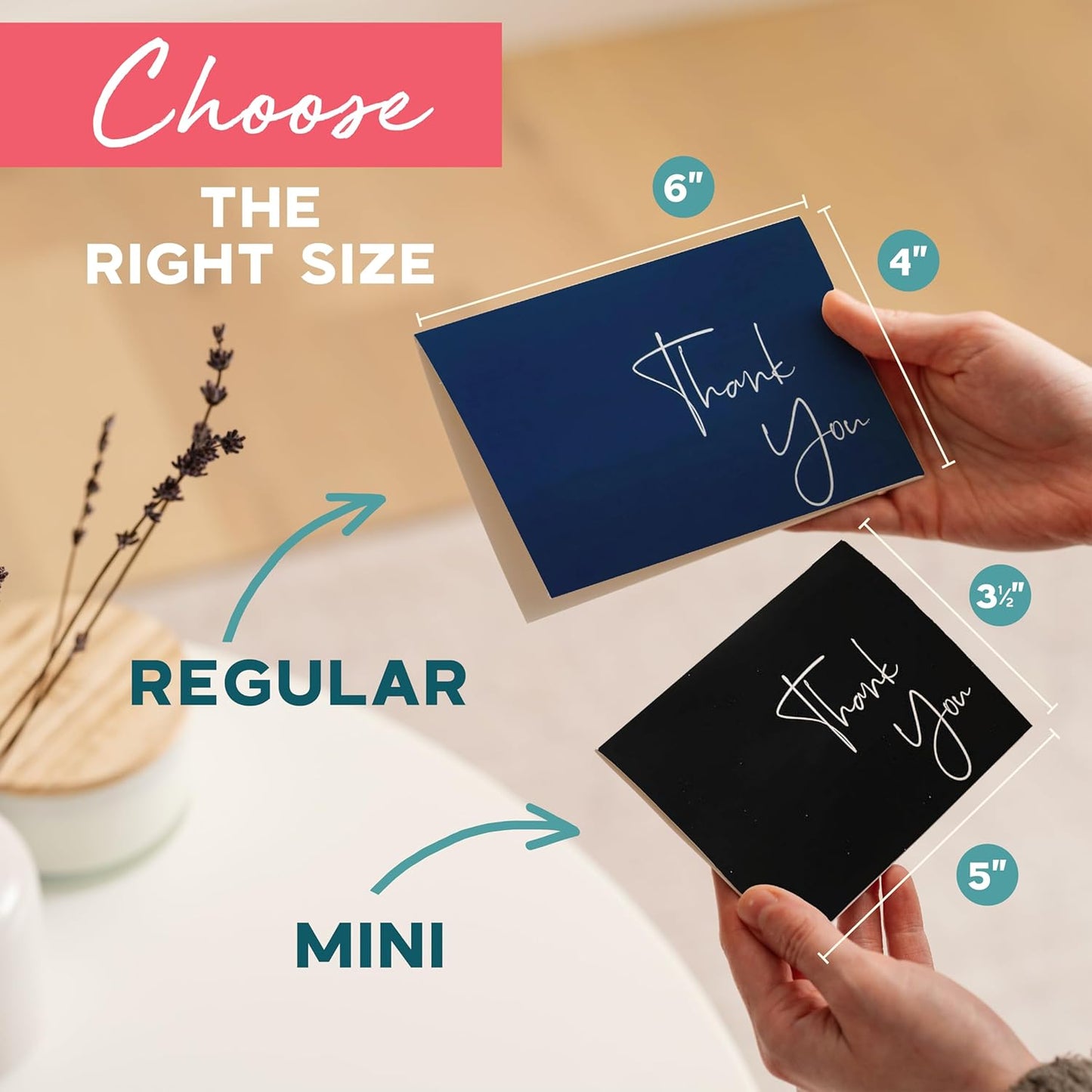 VNS Creations 20 Pack Thank You Cards With Envelopes, Stickers, 4x6 Inch Blank Thank You Notes - Bulk Box Set Large Notes for Graduation, Wedding, Small Business, Baby & Bridal Shower - Black