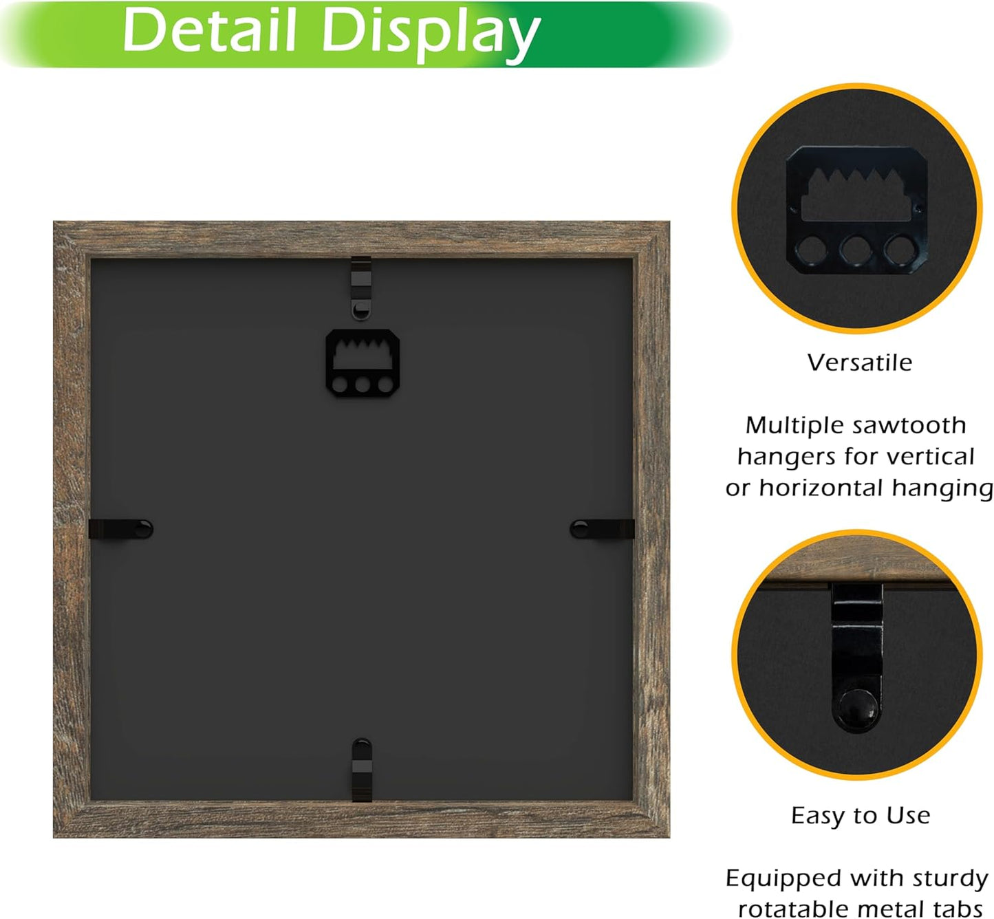 FrameWorks 8x8 Driftwood Wooden Shadow Box Frame – Soft Felt Back, Tempered Glass, and Included Elegant White Ball Push Pins