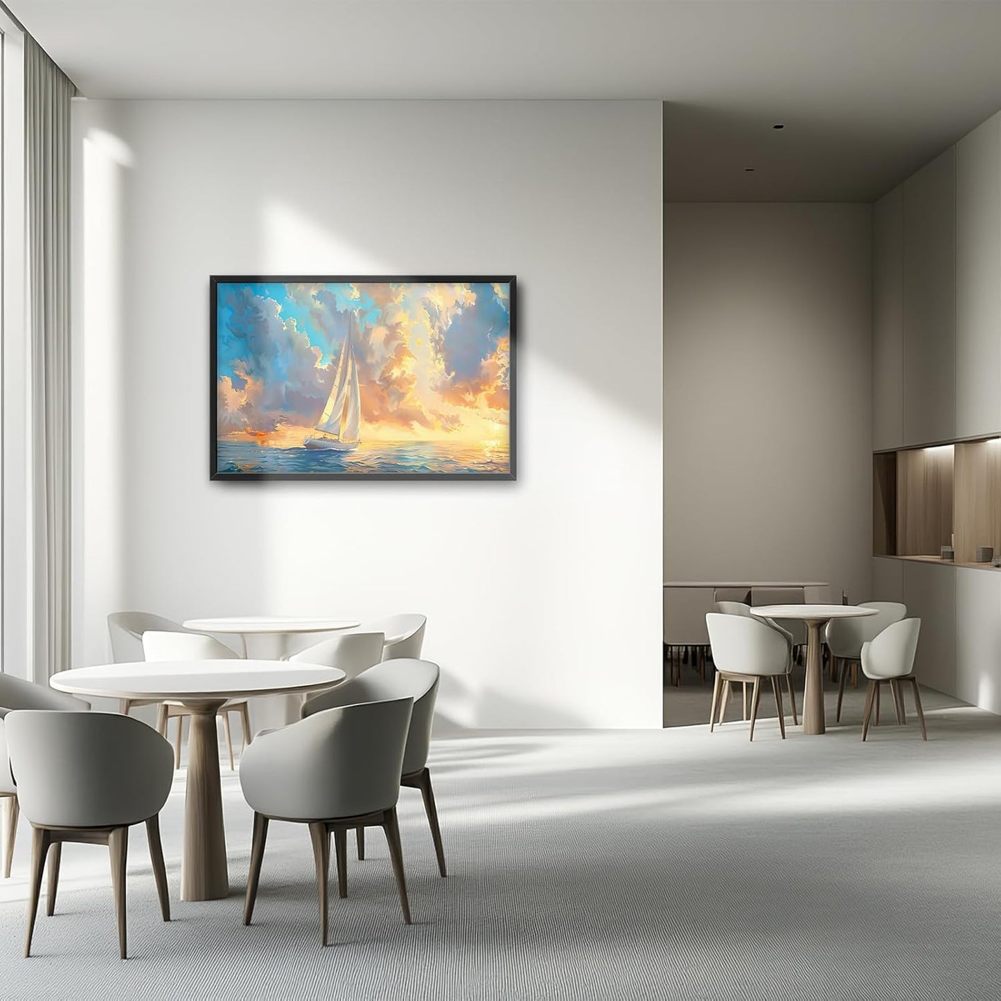 Large Ocean Sailboat Framed Wall Art for Living Room Blue Coastal Pictures Wall Decor Ocean Canvas Print Painting Artwork Modern Home Decorations for Living Room Bedroom Office 36x24 inch