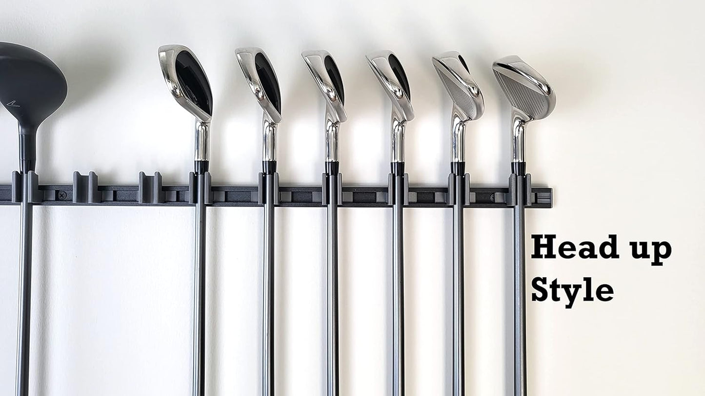 10 Golf Club holders on 24" rack, Wall display, Wall hanger, rack, mount, organizer (Club head up)