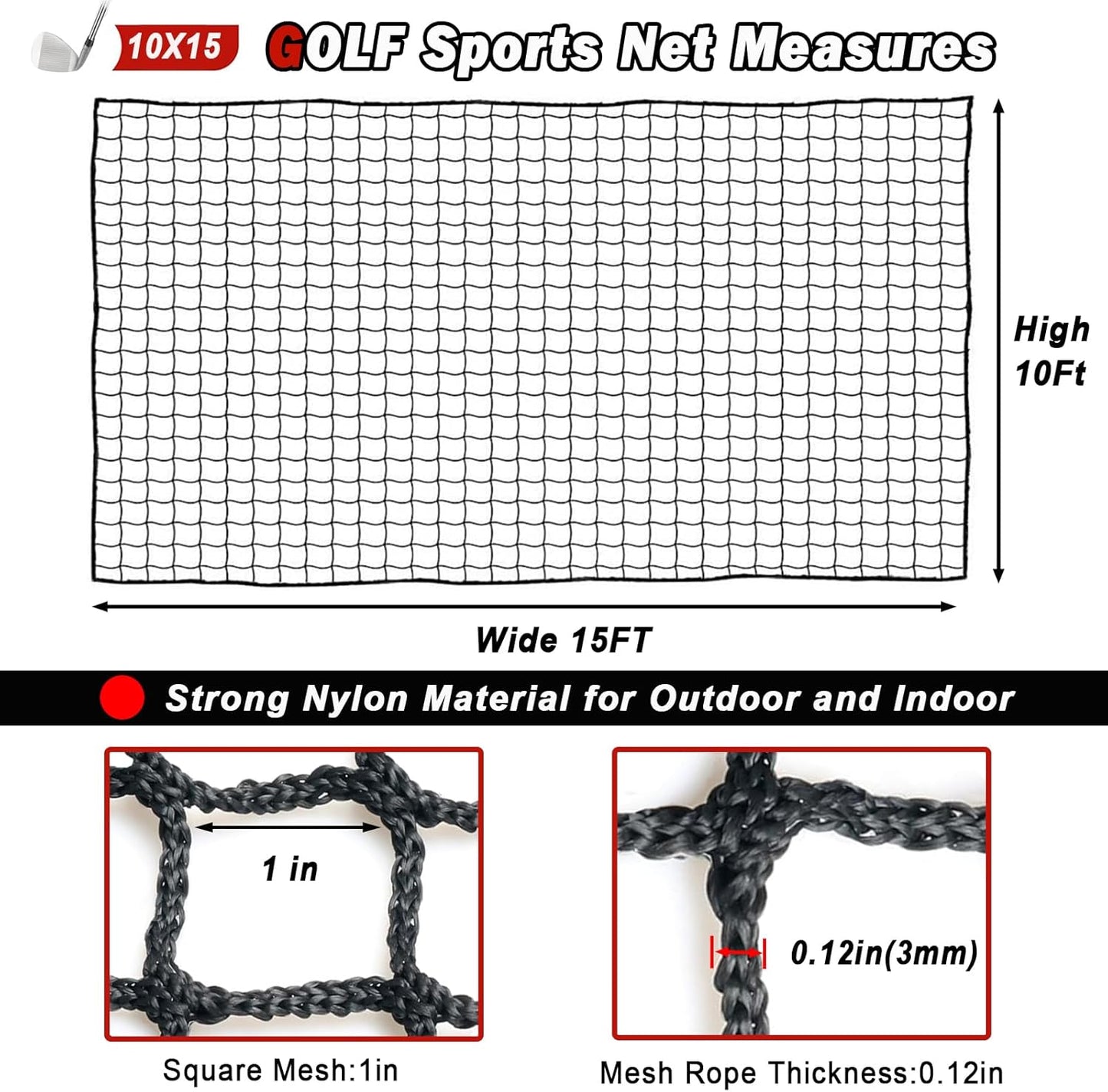 Sports Netting - Heavy Duty Ball Net for Golf, Baseball, Hockey, Soccer
