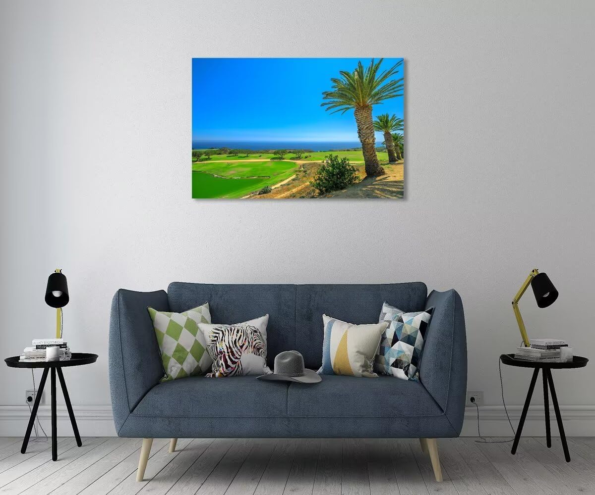 USA California Golf Course with Palm Tree Wall Art Picture California Coastline Golf Course Wall Decor for Living Room Bedroom Bathroom Home Decorations Framed Ready to Hang(18''H x 24''W)