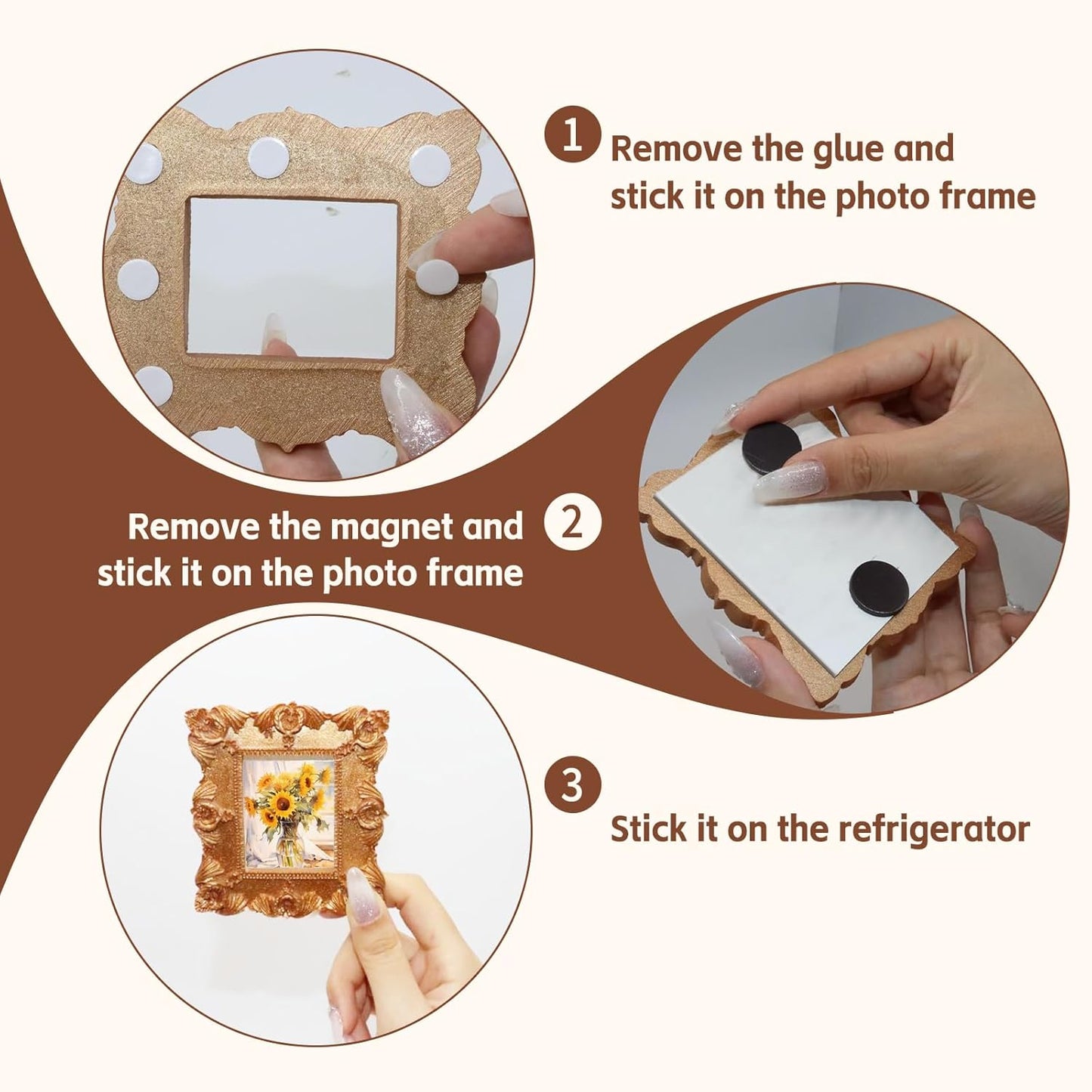 20 Pcs Mini Gold Picture Frames Small Vintage Frames Tiny Antique Photo Frame with Dot Glue and Magnetic Stickers for Home Hotel Christmas Decor Table Top Shooting Photo Props