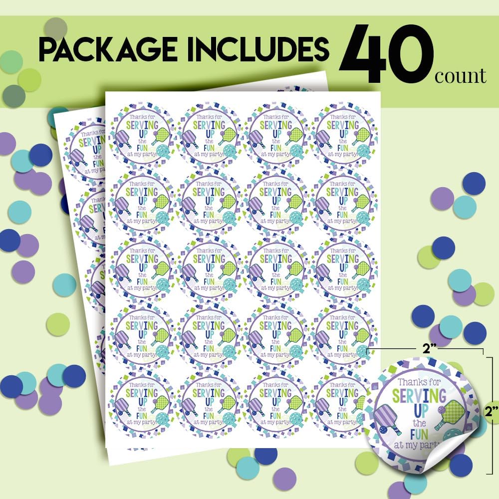 Pickleball Birthday Party Thank You Stickers for Kids – 40 2" Round Labels – Pickleball Themed Party Favor Stickers, Gift Bag Labels & Envelope Seals by Amanda Creation