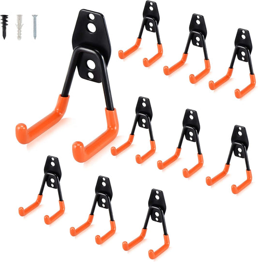 Aoben Heavy Duty Steel Garage Storage Hooks - Utility Tool Hangers and Combinable Wall Mount Hooks for Organizing Ladder, Hold Chairs, Heavy Tools (Small U, 10 Pack)