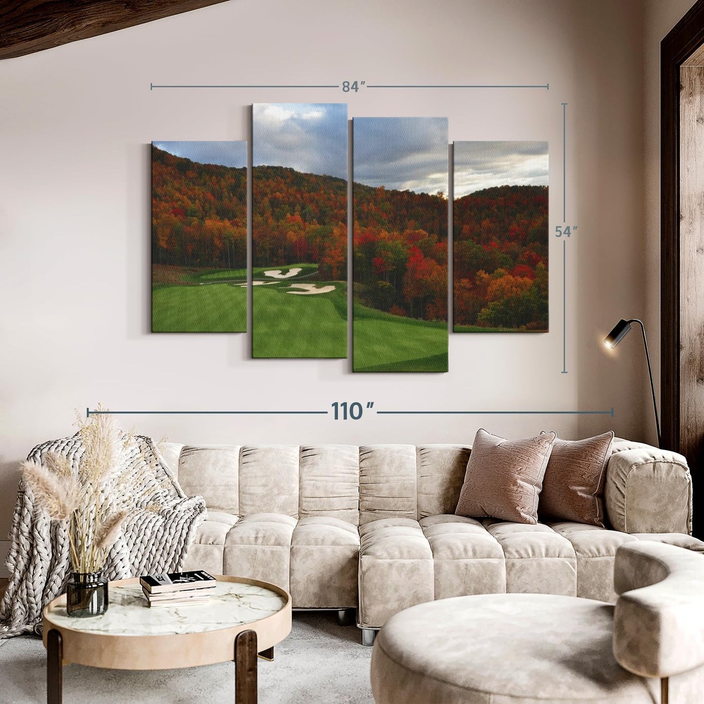 Elephant Stock Autumn Golf Course Wall Art - Horizontal Canvas - 4-Piece Living Room Wall Decor - Photography Sports Canvas Print - Blue and Orange Decor for Wall - 84" X 54"