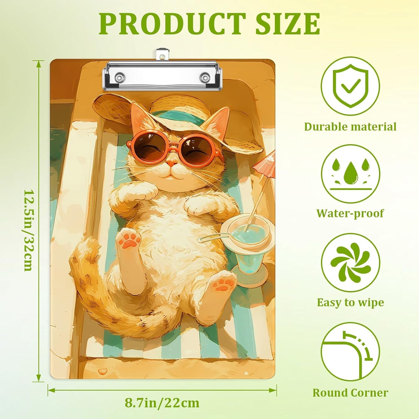 Cute Cat Clipboard,Decorative Acrylic Clipboard with Low Profile Metal Clip for Office,School,Teachers,Students Standard Letter Size 9x12.5