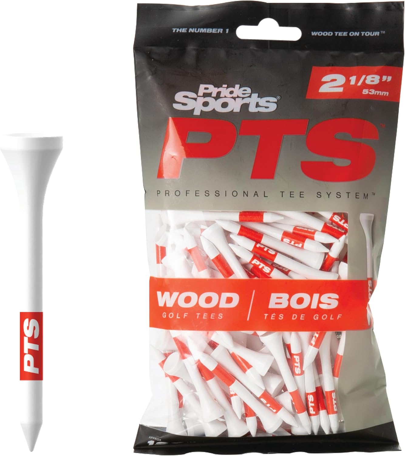 PrideSports PTS Wood Golf Tees | 120 Count, 2-1/8 Inch | #1 Wood Tee on Tour | Best for Drivers & Woods