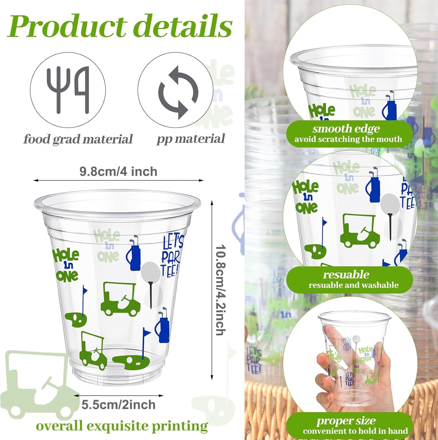 100 Pcs Masters Golf Ball Party Supplies Bulk Clear Plastic Cups 12oz Disposable Let's Par-tee for Home Sports Golf Themed Birthday Bachelor Party Supplies Favors (Blue)