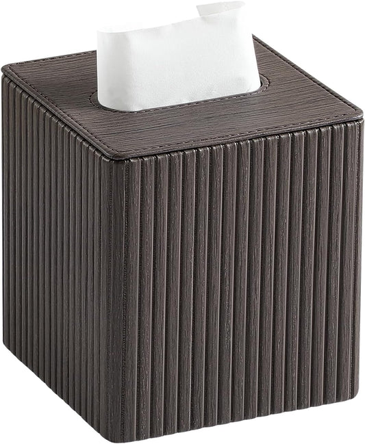 PU Leather Tissue Box Cover Square Tissue Box Holder with Magnetic Closure (Dark Brown)