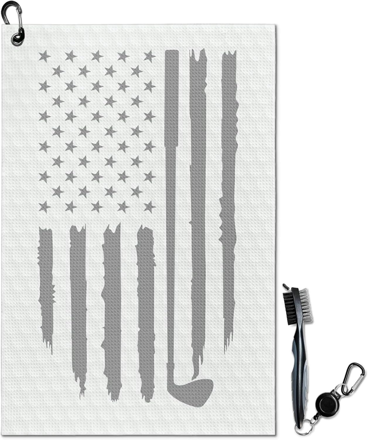 American Flag Microfiber Waffle Golf Towel with Clip, Golf Cleaning Kit, Funny Golf Accessories for Golfers