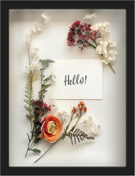 FrameWorks 12” x 16” Black Wooden Shadow Box Frame – Display Case with Soft Felt Back, Memory Box with Tempered Glass, Display Box with Elegant White Ball Push Pins, Wooden Flower Box