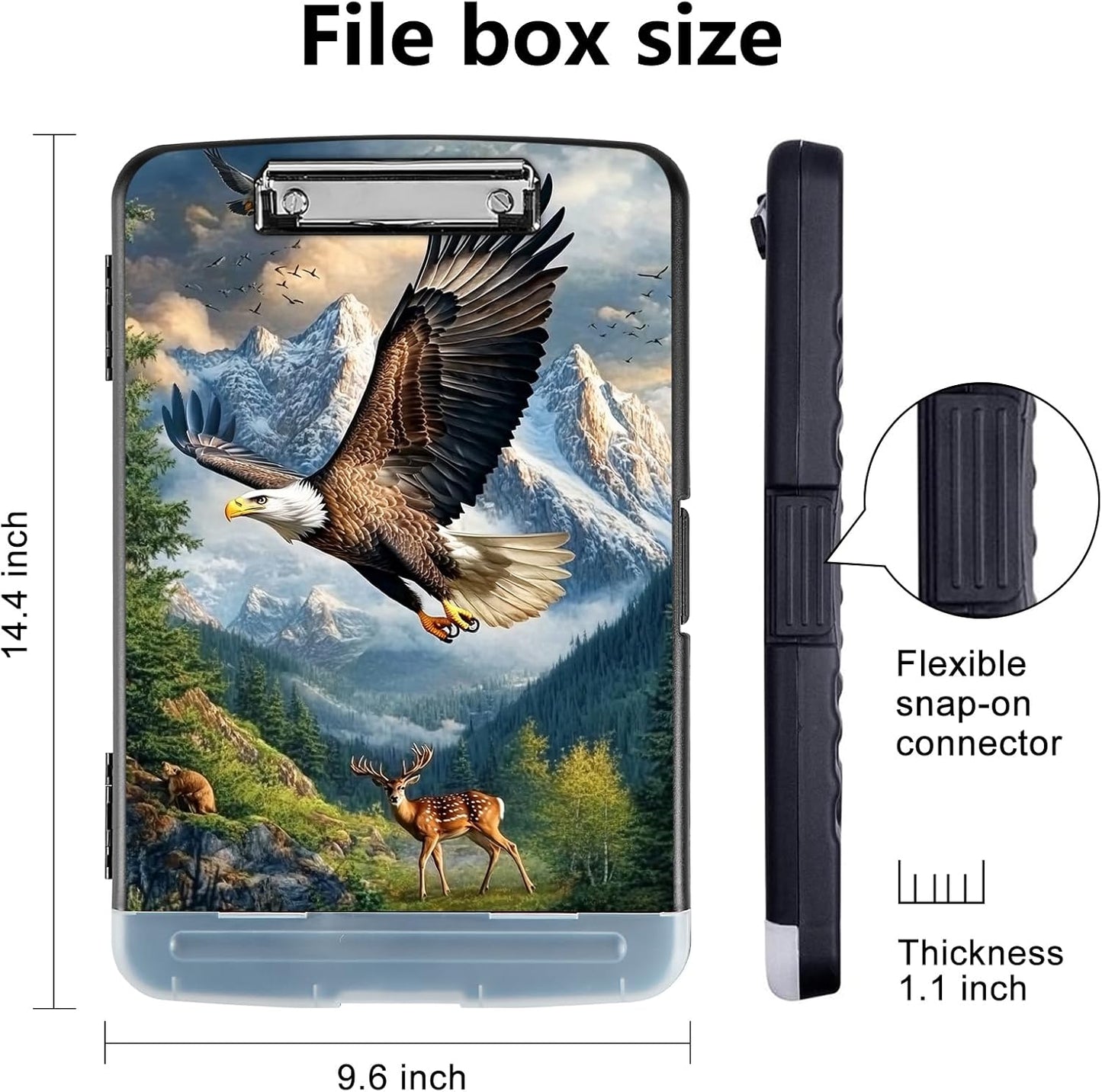 Clipboard with Storage - Large Capacity,Nursing Clipboard with Pen Holder,Heavy Duty,Plastic Side-Opening Folder for Teacher,Nurse - Bald Eagle Soaring Above Deer