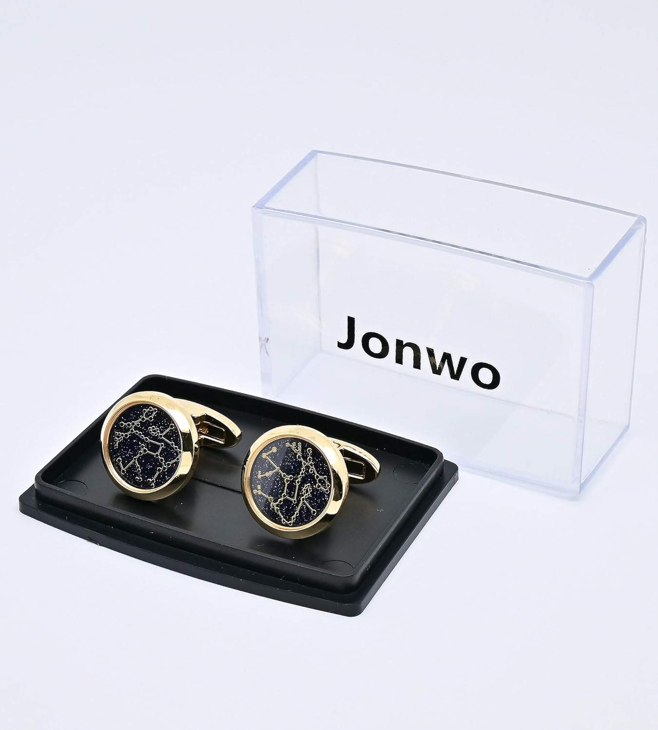 Sky Constellation Pattern Round Men's Cufflinks In Gift Case Sparkling Blue Goldstone Cufflinks for Men Jewelry for Wedding Party Business Birthday Anniversary Dress