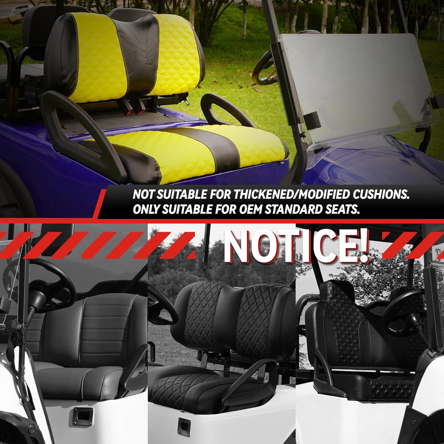 Golf Cart Seat Covers for Club Car Precedent/Onward/Tempo 2004+ Front OEM Universal Seat Cushion, Marine Grade Vinyl Leather Club Car Seat Covers/Easy to Install-Yellow (2PCS)