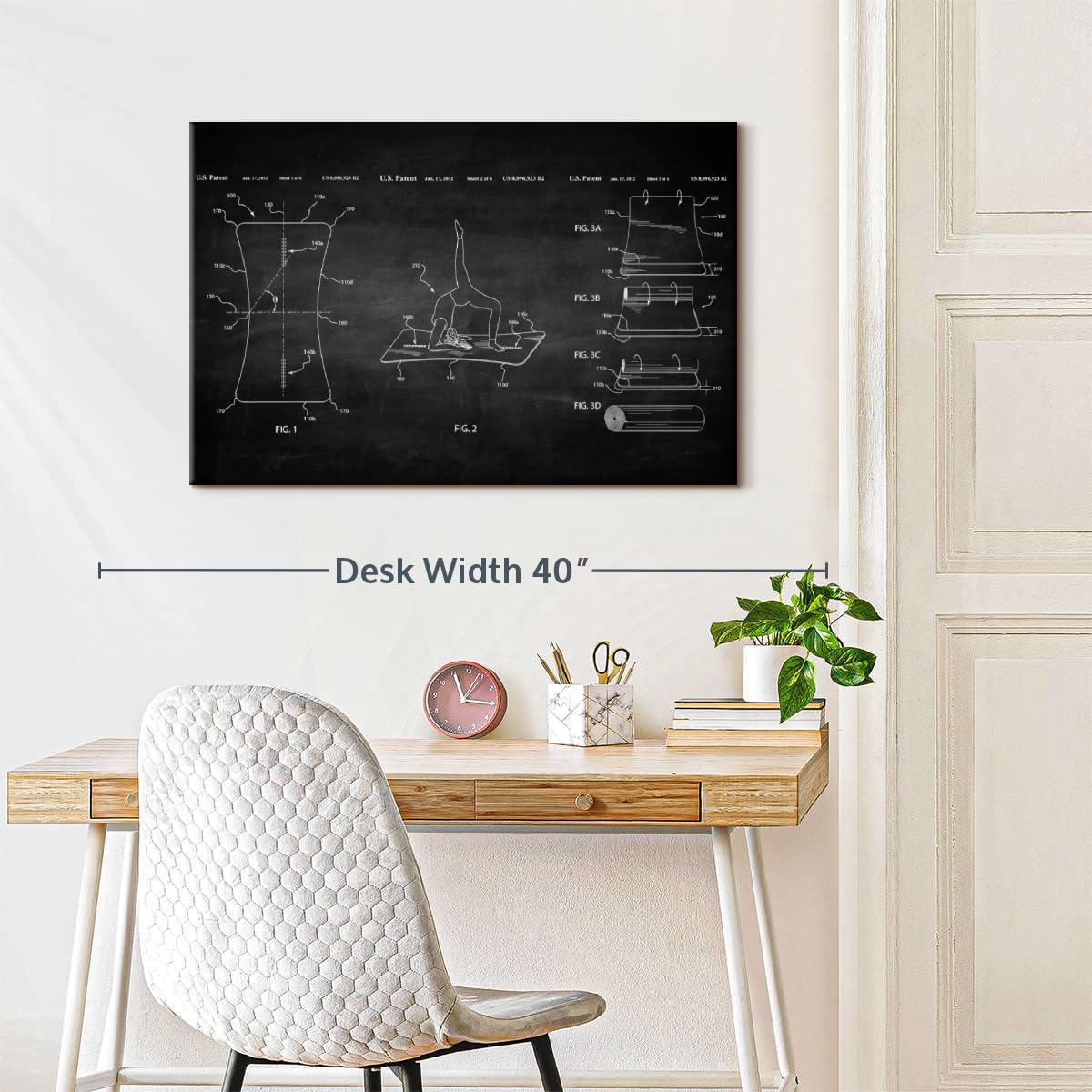 ElephantStock Exercise Mat BW Patent Wall Art - Horizontal Wrapped Canvas - 1-Piece Living Room Wall Decor - Digital Art Patent Canvas Print - Black and White Decor - 30" X 20"