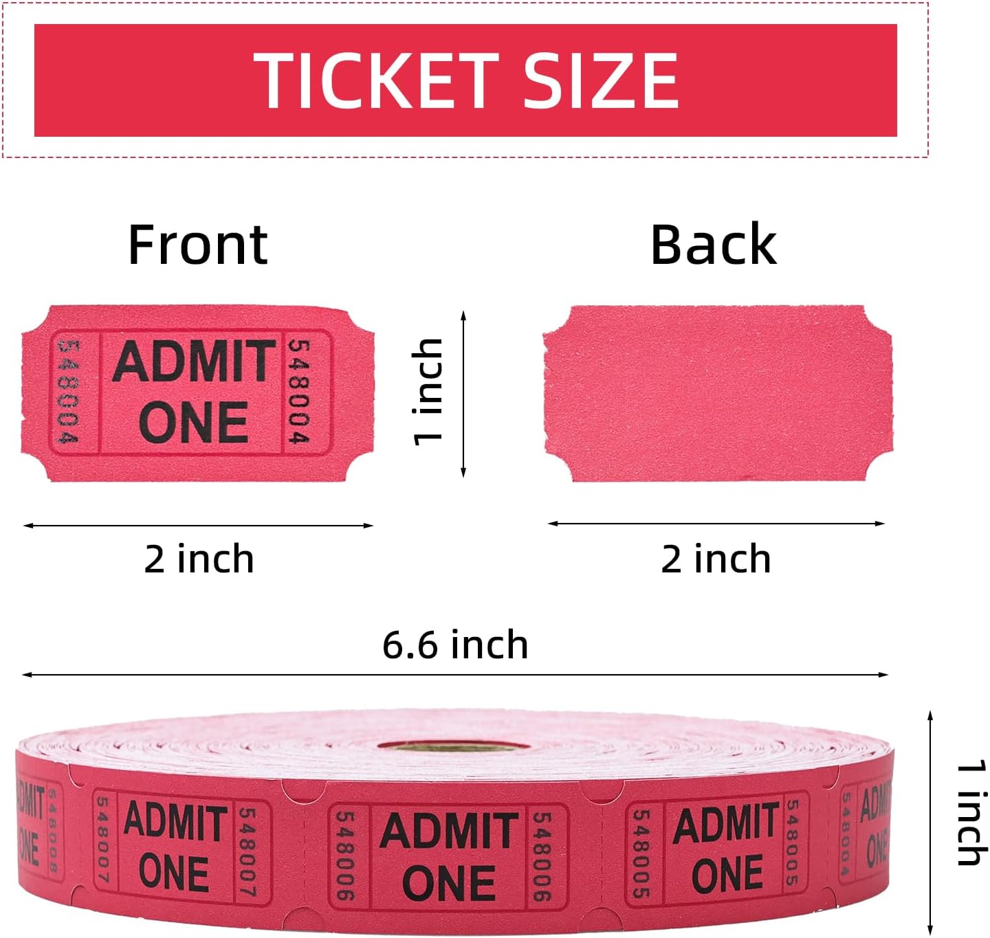Raffle Tickets Roll - 2000 Tickets Single Roll for Fundraisers, Carnivals, Events - Durable Stub Design, Easy Tear & Organize(Red)